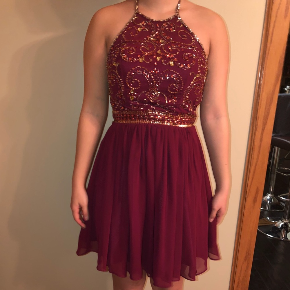 Camille La Vie Burgundy Halter Neck Dress